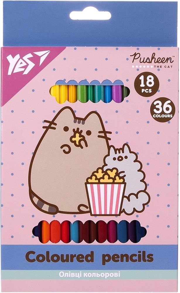 Карандаши цветные Yes Pusheen 18 шт 36 цветов (290769) фото1