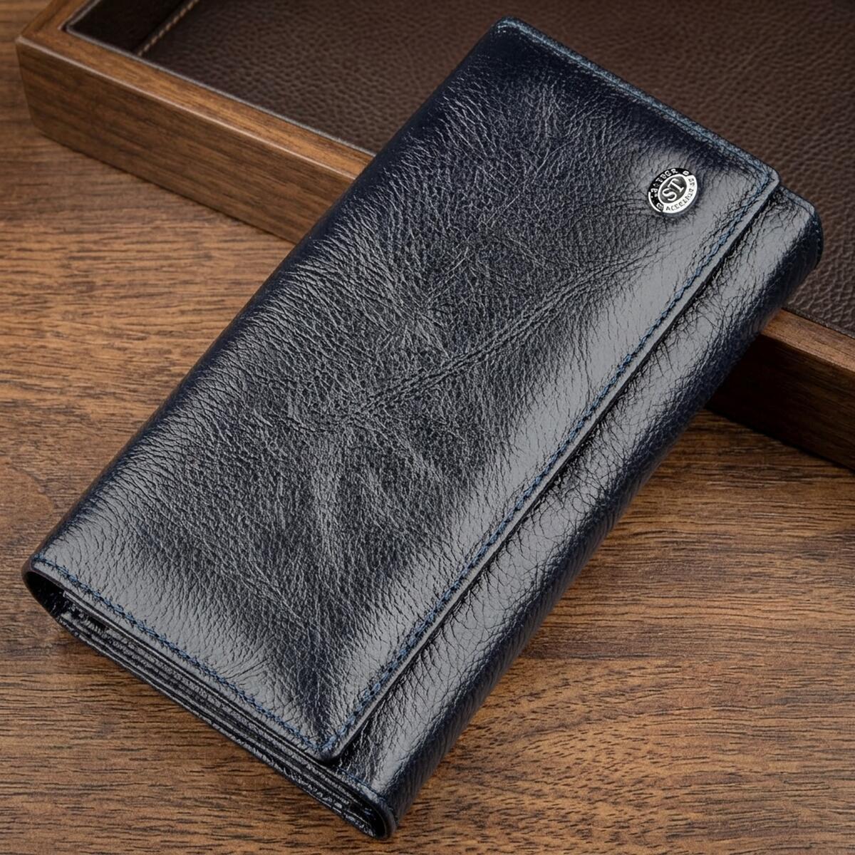 Кошелек женский кожаный St Leather 18880 серо-синий фото1