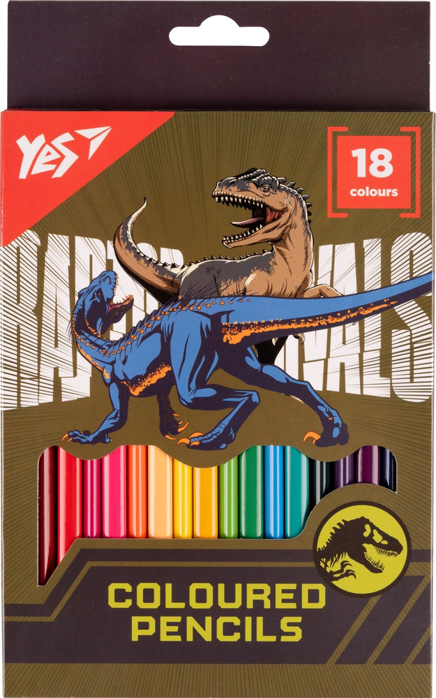 Карандаши цветные Yes 18 цветов Jurassic World хаки фото1