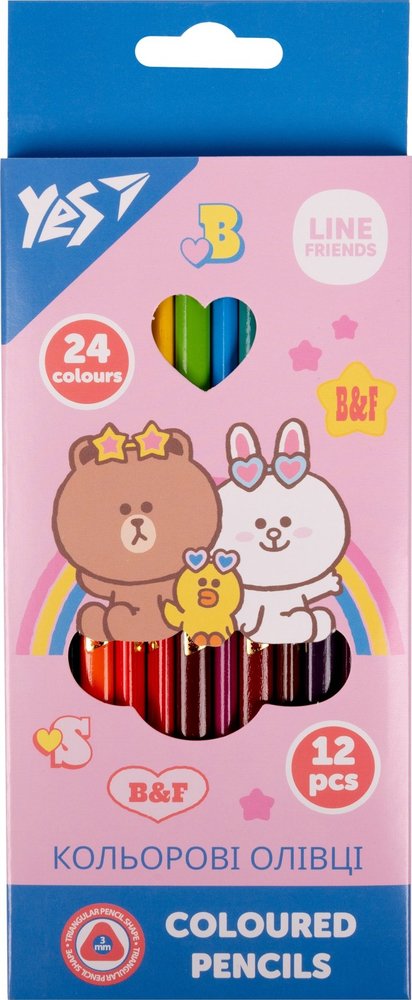 Карандаши цветные Yes Line Friends 12 шт 24 цвета фото1