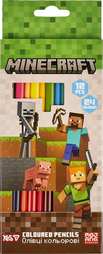 Карандаши цветные Yes Minecraft 12 шт 24 цвета фото1