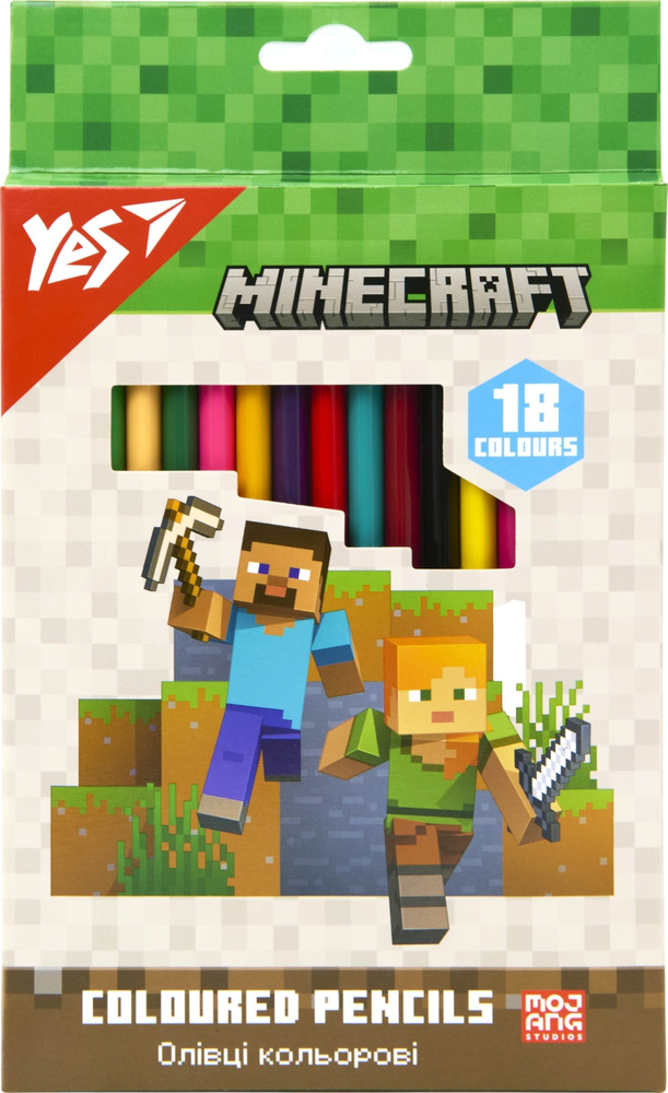 Карандаши цветные Yes Minecraft 18 цветов фото1