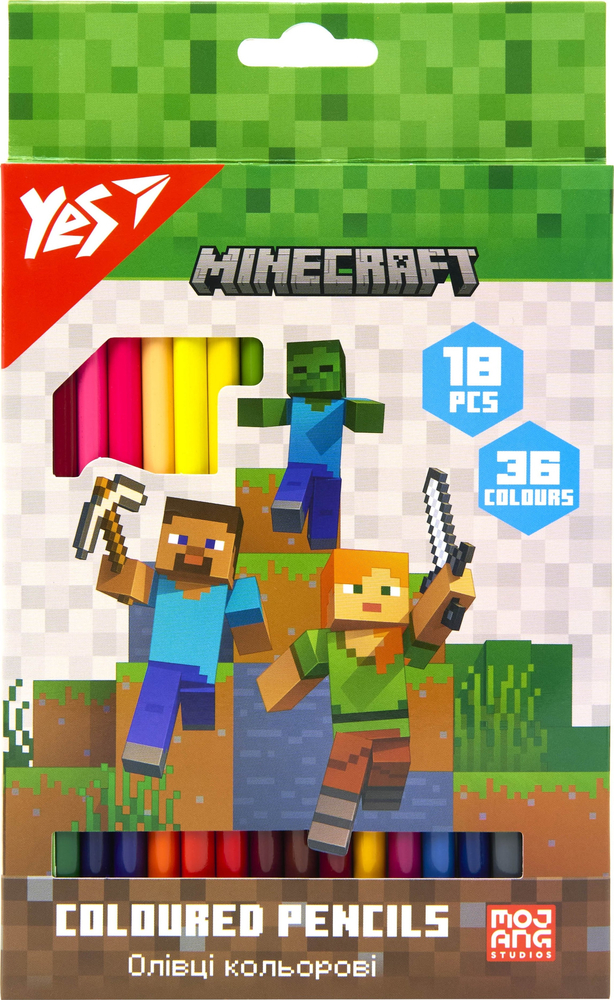 Карандаши цветные Yes Minecraft 18 шт 36 цветов фото1