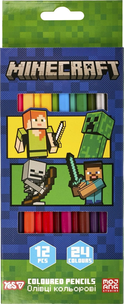 Карандаши цветные Yes Minecraft Heroes 12 шт 24 цвета фото1