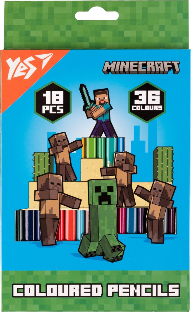 Карандаши цветные Yes Minecraft Heroes 18 шт 36 цветов фото1