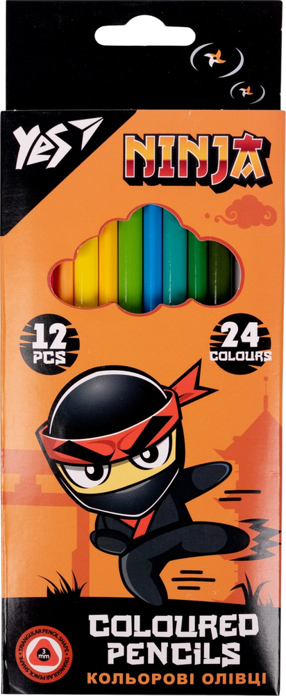 Карандаши цветные Yes Ninja 12 шт 24 цвета фото1