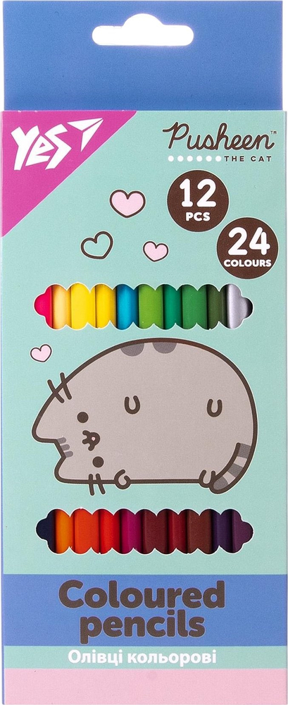 Карандаши цветные Yes Pusheen 12 шт 24 цвета фото1
