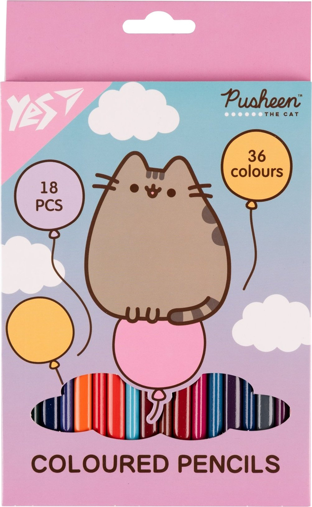 Карандаши цветные Yes Pusheen Balloons 18 шт 36 цветов фото1