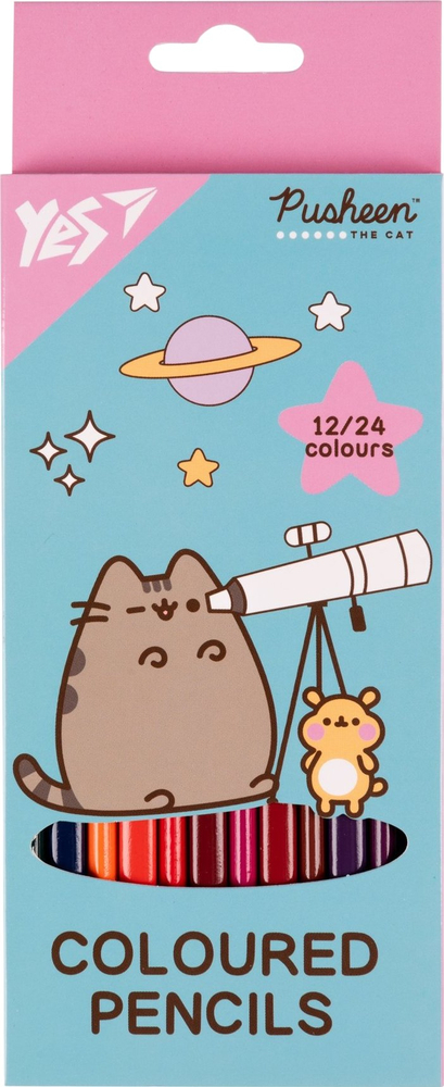 Карандаши цветные Yes Pusheen Cheek 12 шт 24 цвета фото1