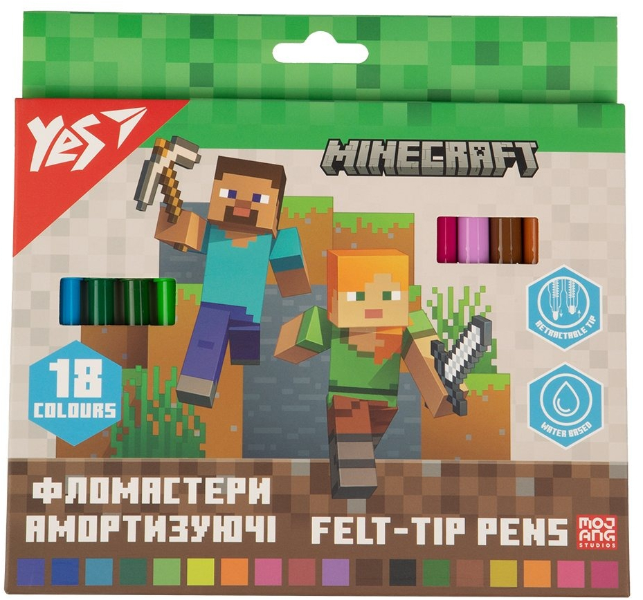 Фломастеры Yes Minecraft амортизирующие 18 цветов фото1