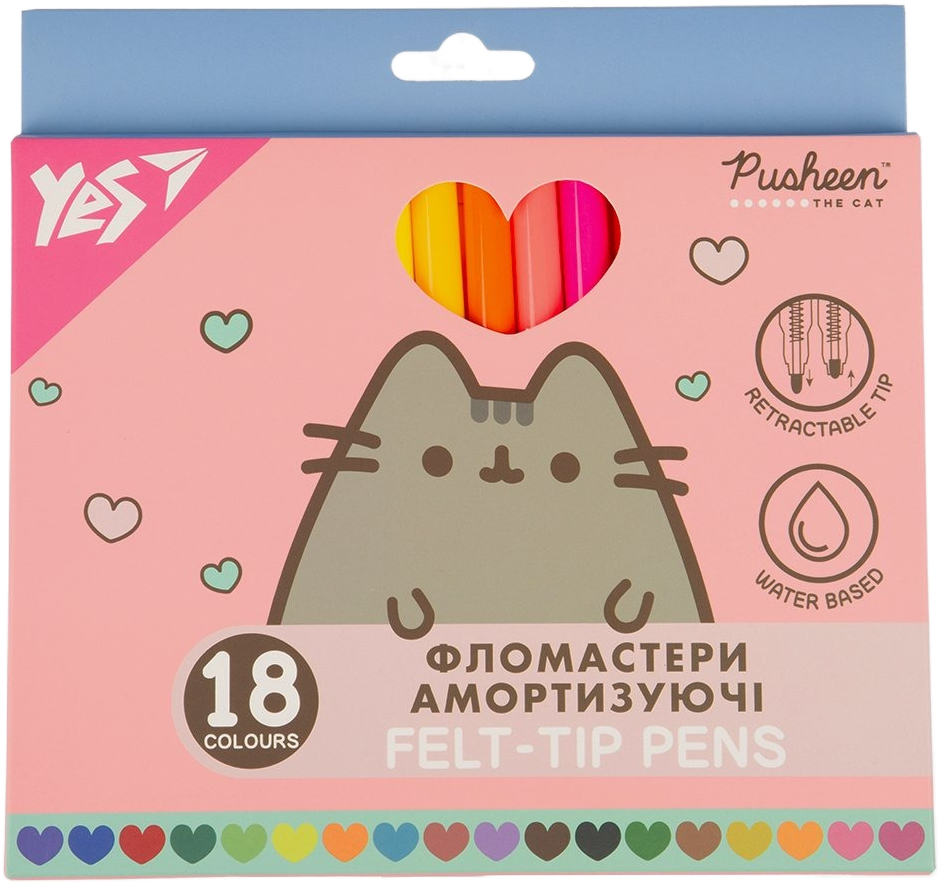 Фломастеры Yes Pusheen амортизирующие 18 цветов фото1