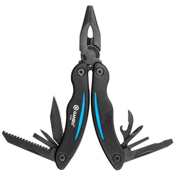 Мультитул Ganzo G109, (16.5 см) 10 функций, черный с голубым + чехол фото1