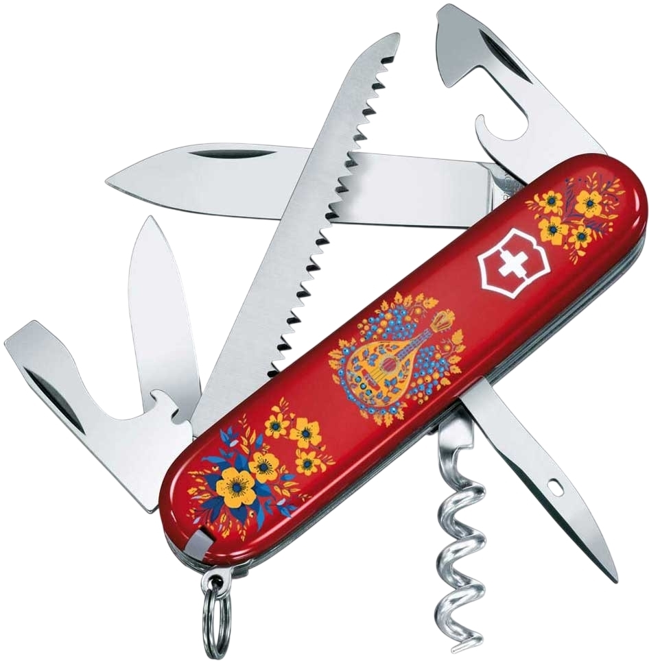 Нож Victorinox Camper Ukraine 91мм,13функ,черв ,Украинские мотивы (Vx13613_T1370u) фото1