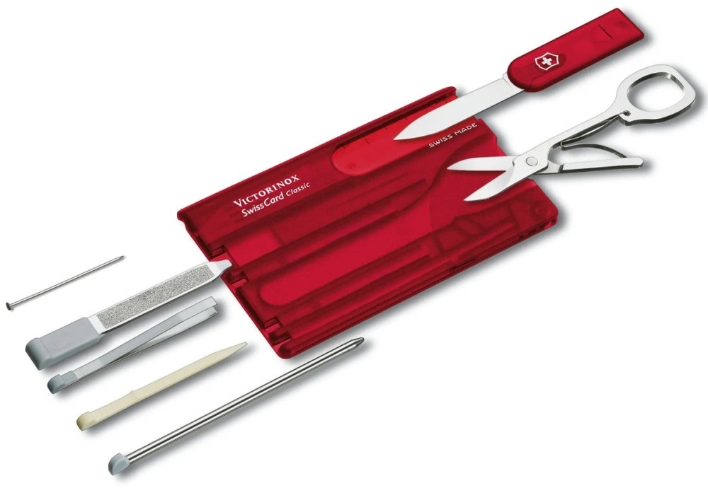 Ніж Victorinox Swisscard 82х54х4мм,10функ,черв.прозор (Vx07100.T) фото1
