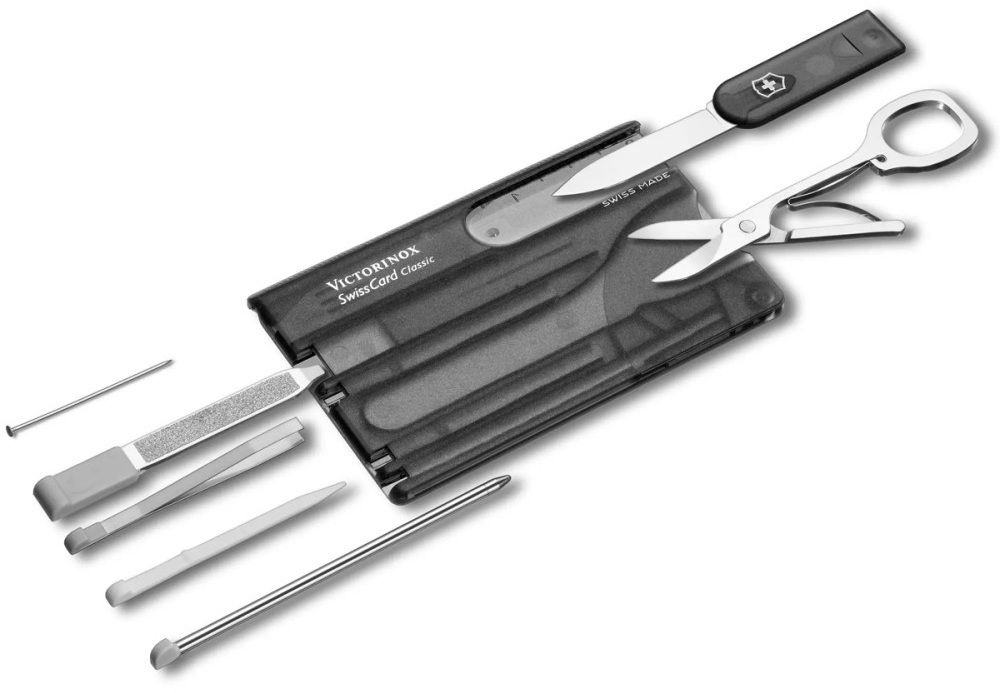 Ніж Victorinox Swisscard 82х54х4мм,10функ,чорн.прозор (Vx07133.T3) фото1