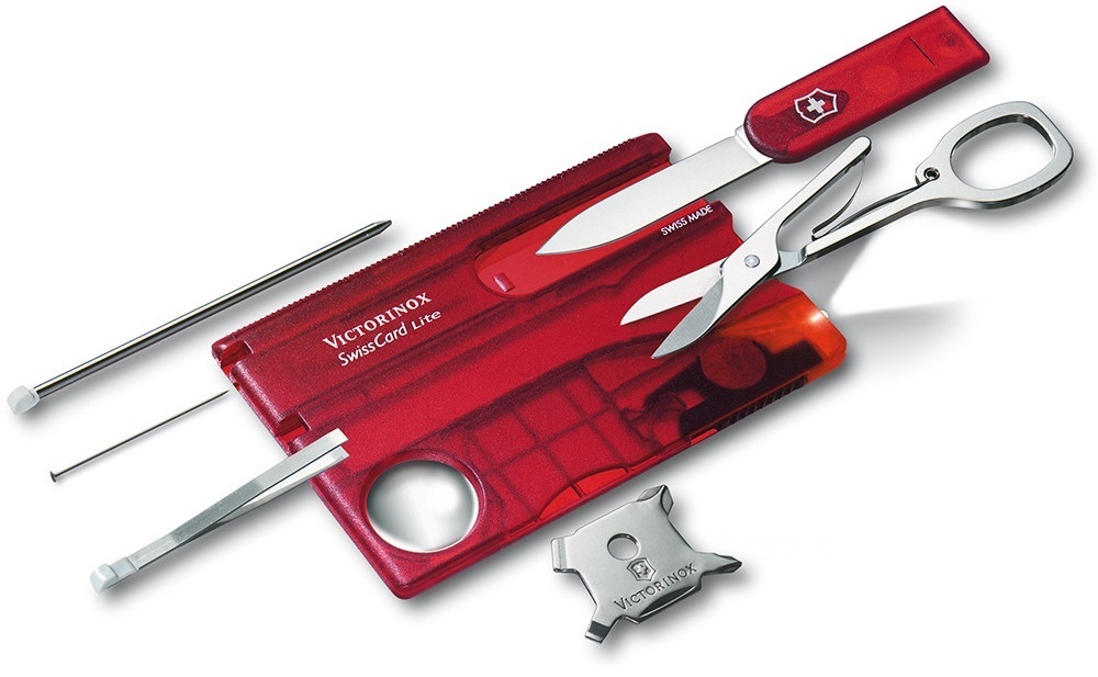 Ніж Victorinox Swisscard Lite 82х54х4мм,12функ,черв.прозор (Vx07300.T) фото1