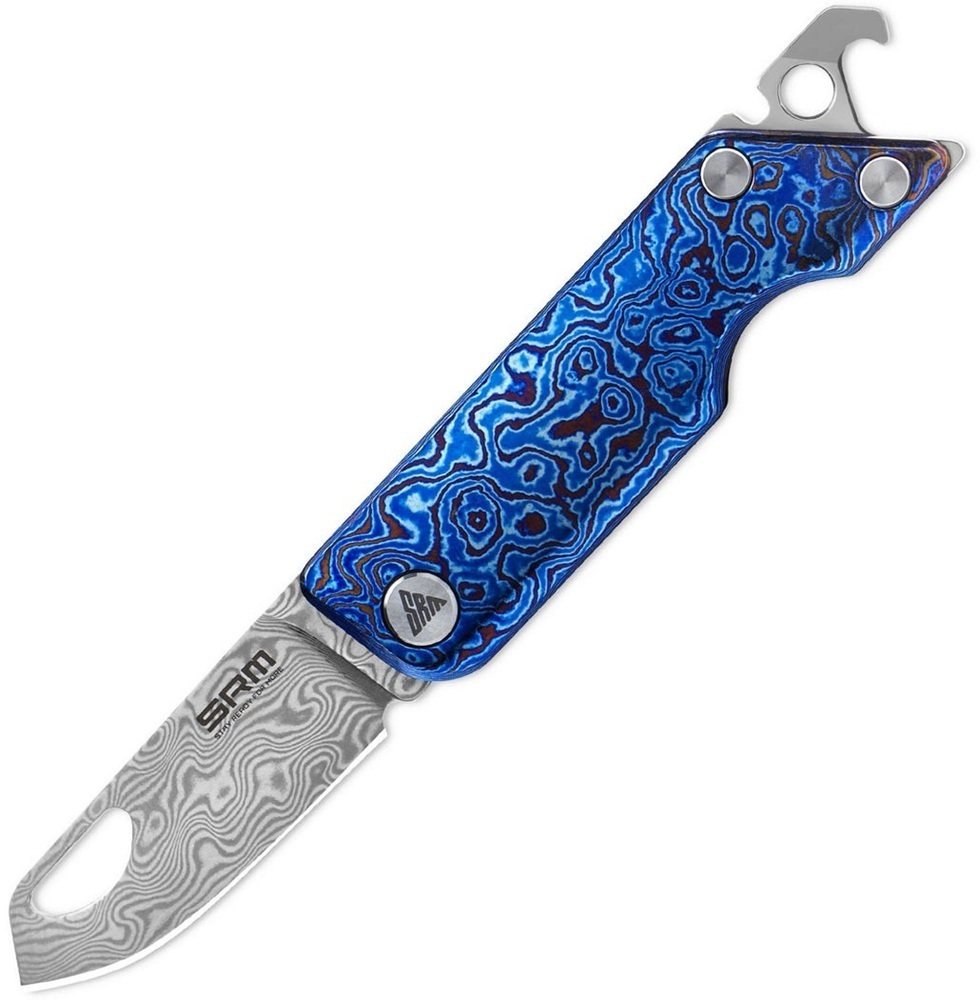 Ніж складаний кишеньковий SRM (4.1 см) Damascus / Titanium блакитний (6435-TL) фото1