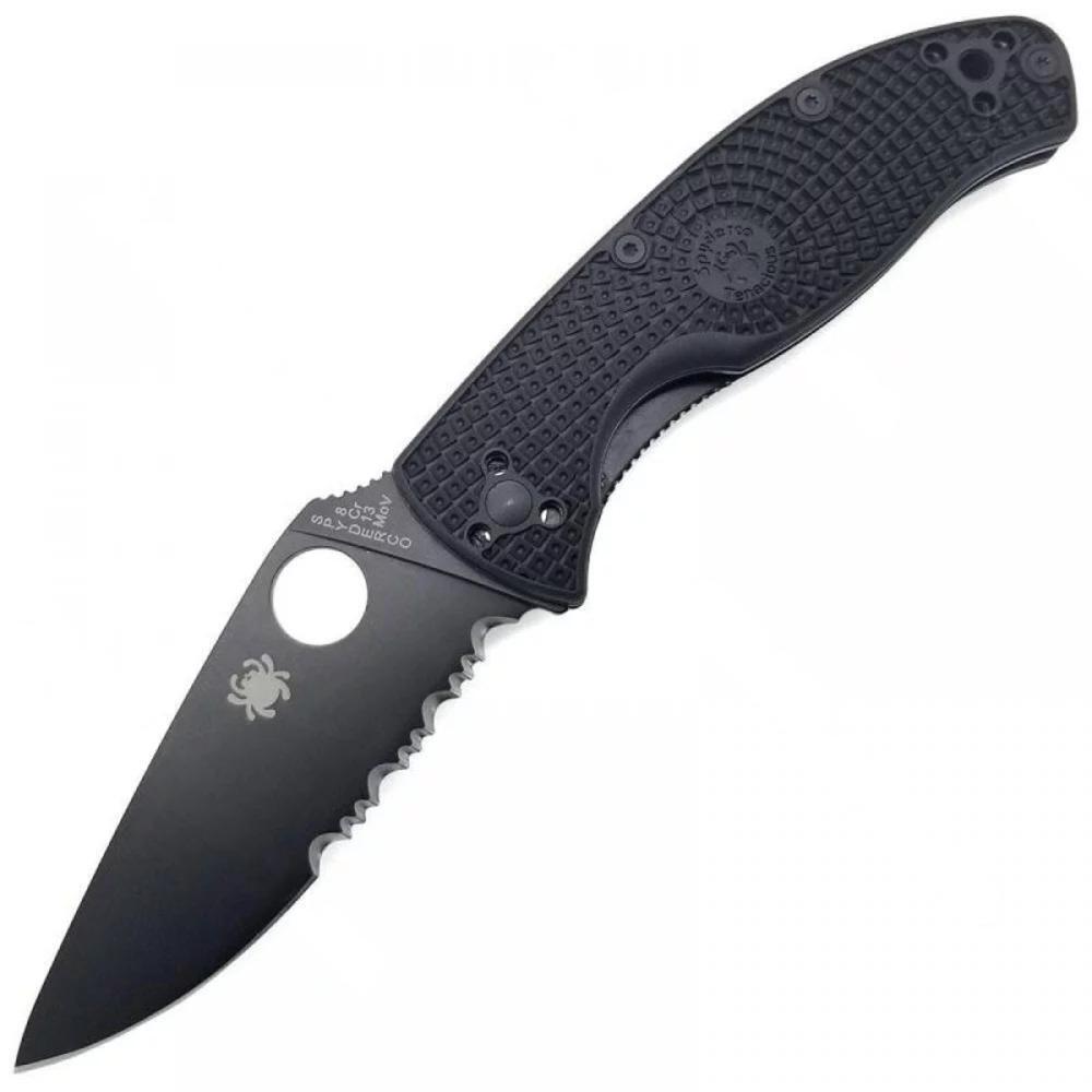 Ніж складний Spyderco Tenacious Black Blade FRN, напівсерейтор (C122PSBBK) фото1