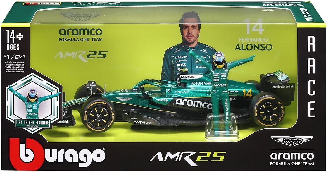 Автомодель с фигуркой Bburago Aston Martin AMR25 (2025) (1:24) (18-28071 (#14)) фото1