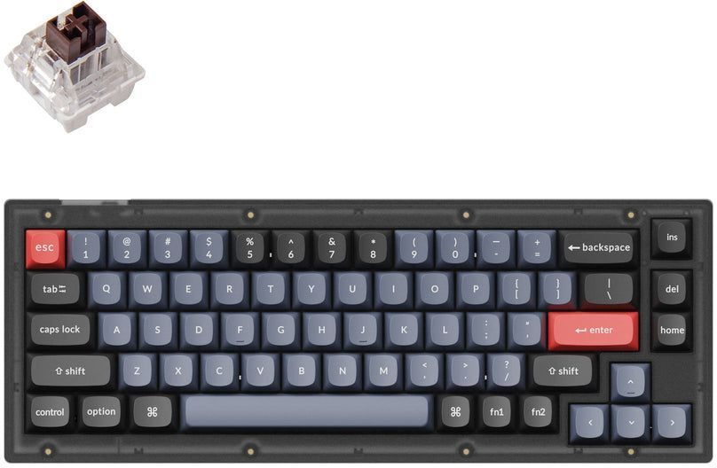 Клавиатура беспроводная Keychron V2 84 keys Brown, Hot-Swap USB-A, RGB black (V2-A3) фото1