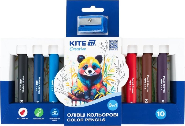 Карандаши цветные 3в1, 10 шт. с точилкой, Kite Creative (K-1055) фото1