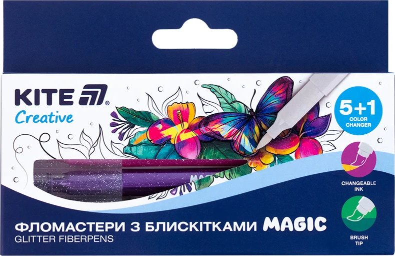 Фломастеры с блестками Magic, набор 5+1, Kite Creative (K-1167) фото1