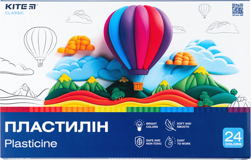 Пластилін, 24 кольори, 480 г. Kite Classic (K-089) фото1