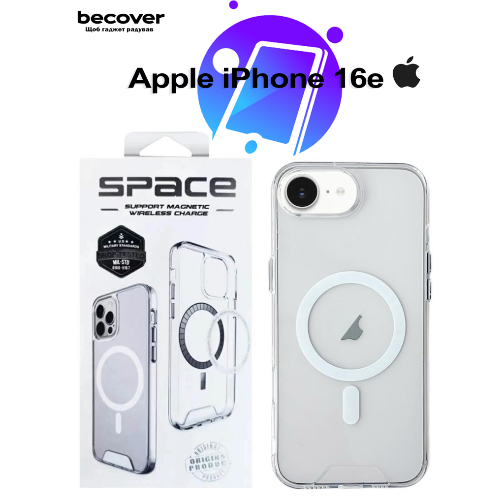 Чохол-накладка BeCover Space Case (MagSafe) для Apple iPhone 16e Transparancy (713884) фото1
