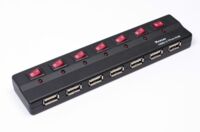 Хаб USB 2.0, 7 портів, 2 A, з блоком живлення, з вимикачами