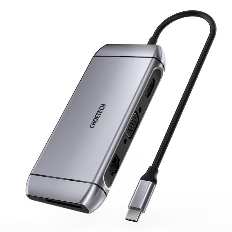 Док станция USB-C 9-в-1 (HDMI/VGA/картридер/LAN/USB-A), алюминий фото1