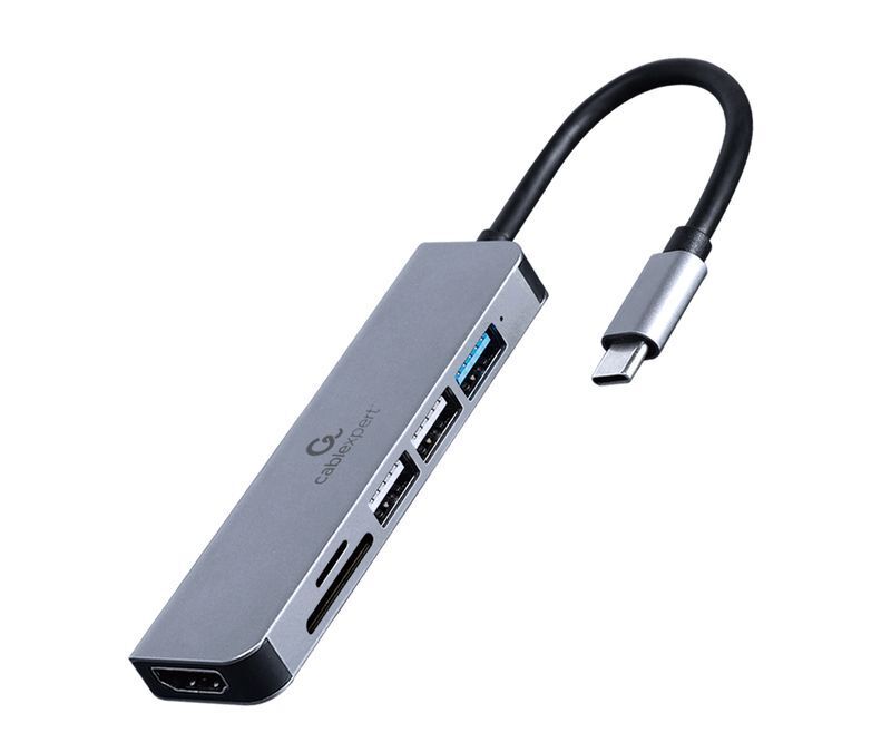 Док станція USB-C 6-в-1 (хаб/HDMI/картридер), сірий фото1