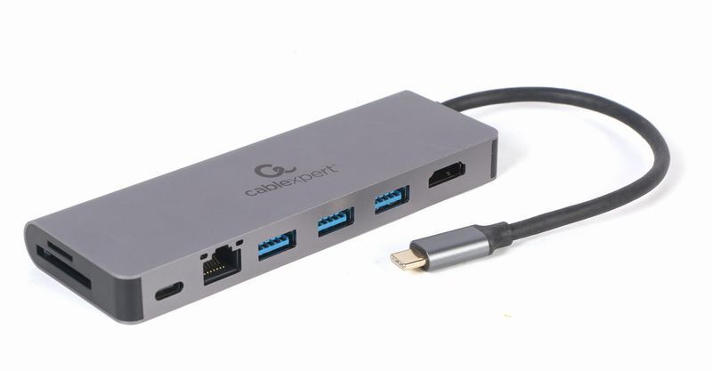 Док станція USB-C 5-в-1 (хаб/HDMI/PD / Кард рідер / LAN), сірий фото1