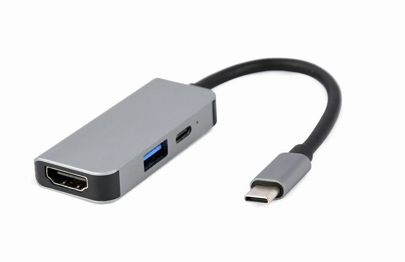 Док станція USB-C 3-в-1 (USB/HDMI/PD), A-CM-COMBO3-02 сірий фото1