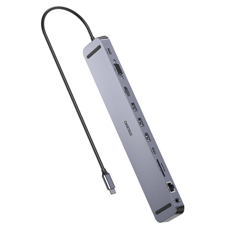 Док станция USB-C 11-в-1 (HDMI/VGA/LAN/картридер/USB-A/USB-C/Audio), алюминий фото1