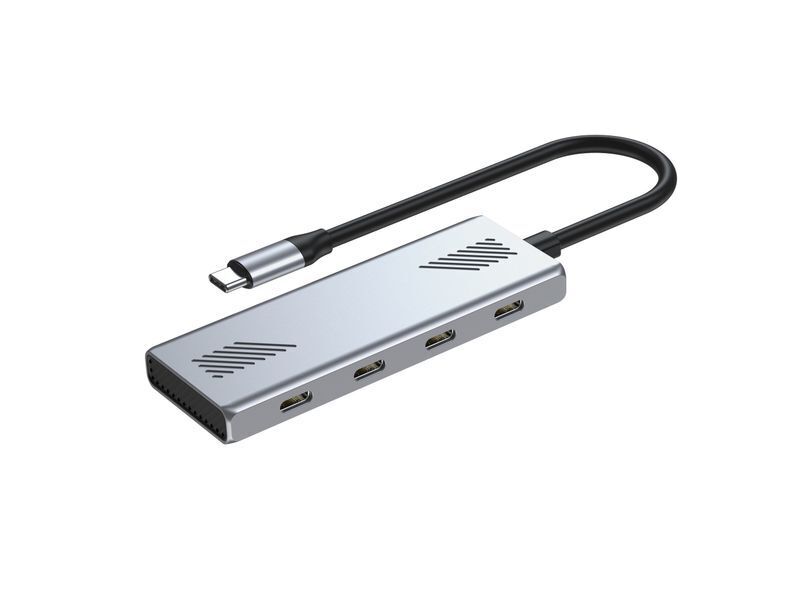 Хаб на 4 порти USB-С 3.2, метал, сріблястий фото1