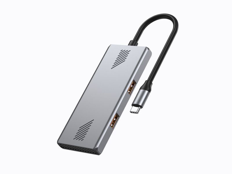 Хаб на 4 порти 2xUSB 3.2,2xUSB-C, метал, сріблястий фото1