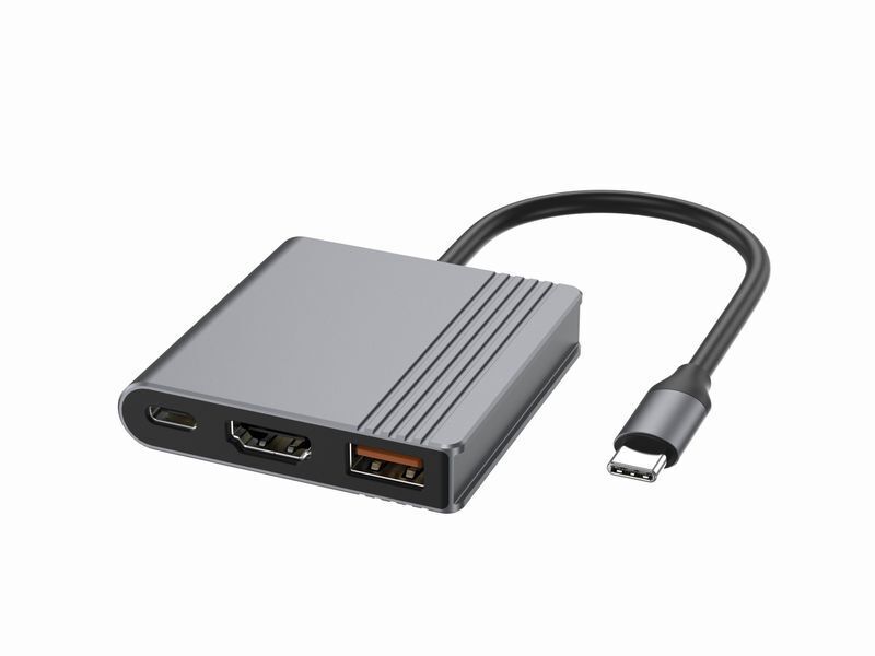 Хаб USB-C 3-в-1 (USB/HDMI/PD), сірий фото1
