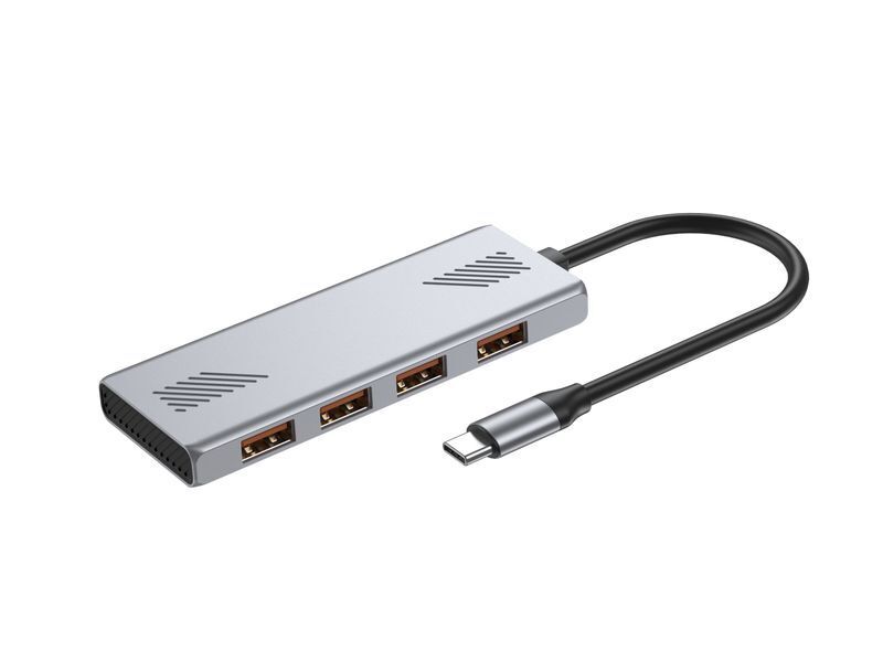 Хаб на 4 порти USB 3.2, метал, сріблястий фото1