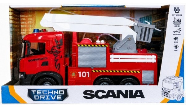 Автомодель TechnoDrive серии Mid Truck Пожарная машина Scania (свет, звук, функция воды) (OC-3011W) фото1