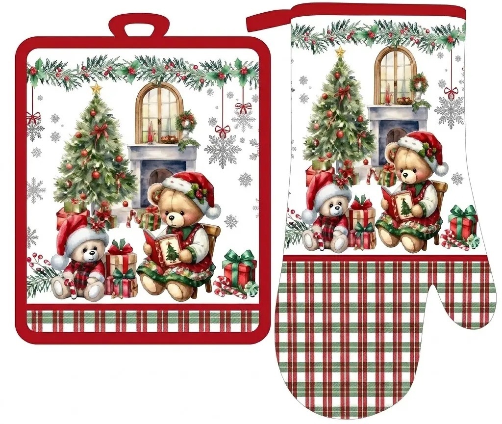 Набір прихваток для кухні ARDESTO Christmas Bears 18х20см, 18х30см, зелений (ART14BR) фото1