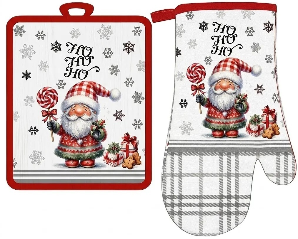 Набір прихваток для кухні ARDESTO Christmas Santa 18х20см, 18х30см, сірий (ART14SN) фото1