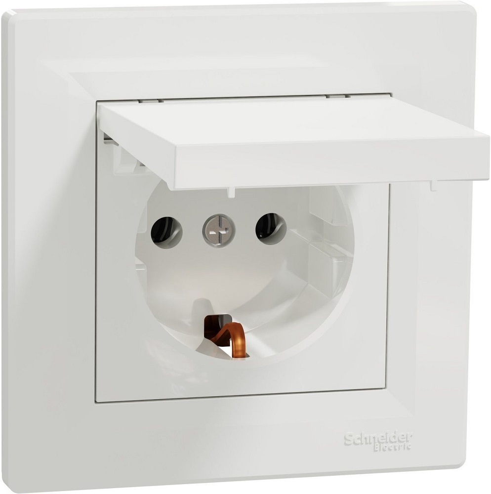 Розетка із заземлюючим контактом та кришкою Schneider Electric, Asfora (білий) (EPH3100121) фото1