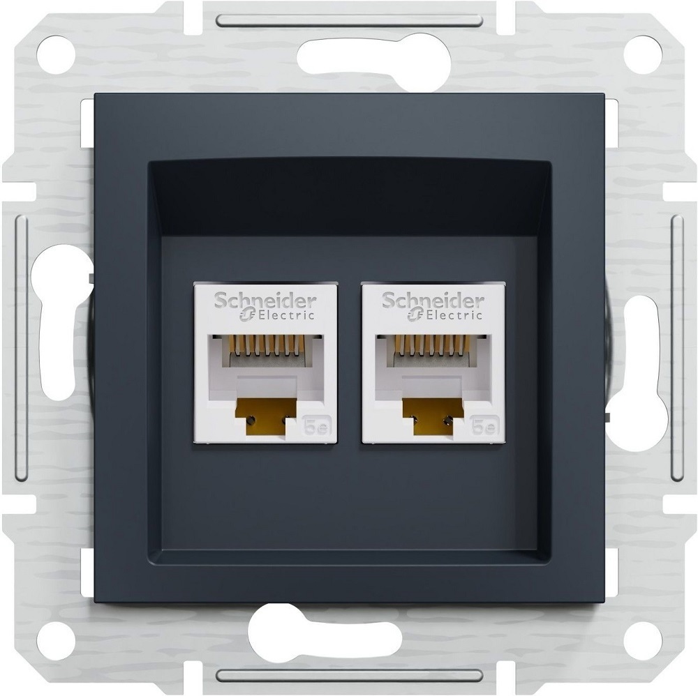Подвійна комп'ютерна розетка RJ45 Schneider Electric, Asfora (антрацит, без рамки) (EPH4400171) фото1